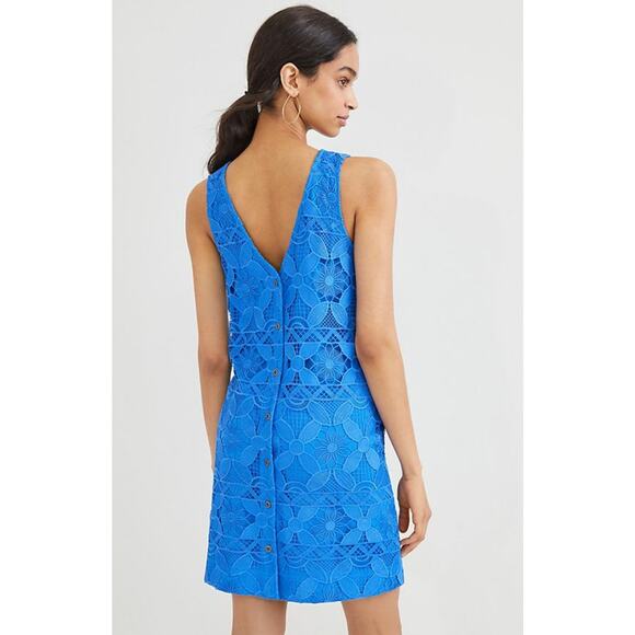 Anthropologie Blue Lace Button Back Sleeveless Mini Dress Small - Picture 2 of 7